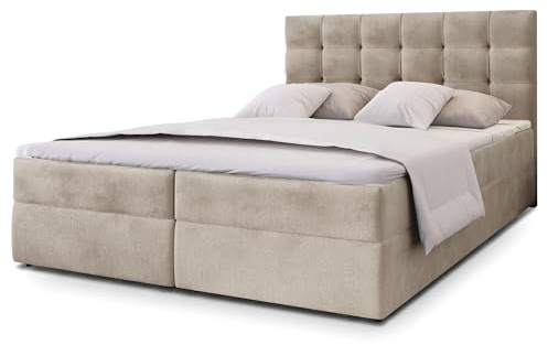 Masseno Boxspringbett GLOS K 180x200 cm Komplett-Set mit Matratze und Topper, Polsterbett mit Zwei Bettkästen -Beige, Paros 02