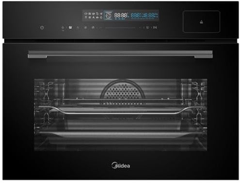 Midea Schwarz Kompakt-Dampfbackofen 3D Heißluft Grill Pizza Garthermometer 12 Funktionen + 4 Dampfgarfunktionen Touch & Slide Control 5 Einschub-Positionen