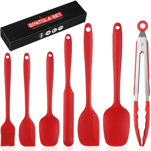Spatula - Set di 7 spatole in silicone, con pinza da cucina, resistente al calore fino a 460 °C, design monoblocco senza cuciture, adatto per cuocere, cucinare e mescolare
