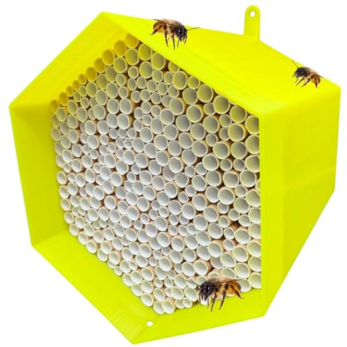 Wildbienen-Nisthilfe – absolut haltbar & wetterfest. Insektenhotel mit 300 Nisthülsen. Hochwertiges Wildbienenhotel für Gartenfreunde (Gelb)