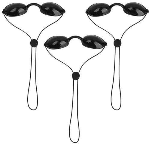 GEU 3 Pairs Safety Tanning Goggles Eye Patch Protective Goggles for Sunbed Red Light Tanning IPL Protection Black Eyewear Sunbed Glasses for Sunbathing UV Infrared LED Light Therapy Beach