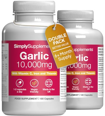 High Strength Garlic with Vitamin C, Iron & Thiamin | 360 Vegan Capsules