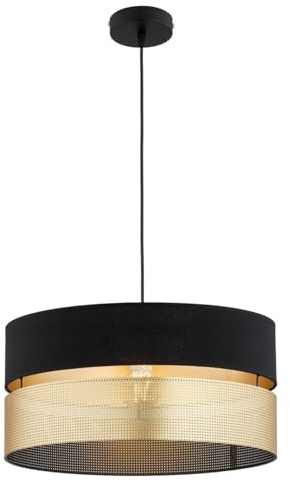 FKL DESIGN Home Deco Hängelampe Pendellampe Schwarz-Gold Beleuchtung 1-flamming E27 Hängeleuchte Pendelleuchte aus Serie N134 (N134-SG)