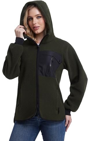 Mnking Giacca Pile Donna Invernale con Cappuccio Cerniera Felpa Sherpa Polar Hoodie Caldo Termica Lavoro Teddy Cappotto per Outdoor Running Trekking Sci