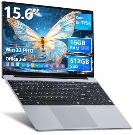 15,6 Pollici PC Portatile con Core i5 7Y54 Processore, 16GB RAM 512GB SSD, Win11 Notebook 1920*1080 FHD Schermo, Laptop Computer Portatile con Tastiera Numerico Retroilluminata WIFI5 Mini-HDMI USB3.0