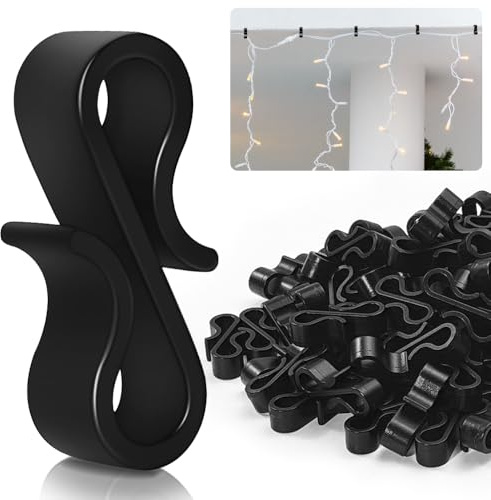 Gomeer 160 Pcs Gutter Hooks for Outdoor Lights,Christmas Light Hooks,Weatherproof Plastic S Gutter Clips for Hanging Decorations Outside String Lights,Fairy Lights,Christmas Tree Light-Black