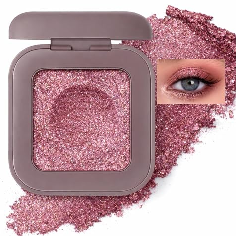 Rose Gold Glitter Eyeshadow with Creamy Metallic Shimmer - Buildable Single Pressed Powder, Highly Pigmented Formula for Versatile Day to Night Radiant Makeup Looks & Natural Glow Finish
