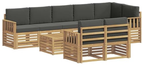 vidaXL Outdoor-Sofagarnitur 8 pcs Weiß und Anthrazit 59 x 59 x 37 cm, Garten-Sofa, modulares Ecksofa, modernes Outdoor-Möbel, Loungeset, Akazien-Couch in Braun