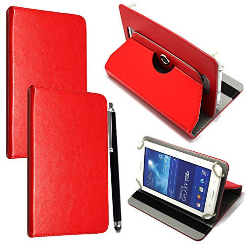 Colourful 10inch Tablet Case Cover - Universal Leather Stand Case Folio Cover Magic Leather 360° Rotating Case Fits for ALL 10 Inch & 10.1 Inch Android Tablets tab + Stylus Pen (RED CASE COVER)