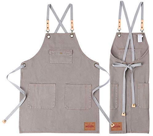 VANTOO Grillschürze für Herren,Wasserdichte Kochschürze mit Taschen für Damen-Verstellbar und Maschinenwaschbar (grau 35)