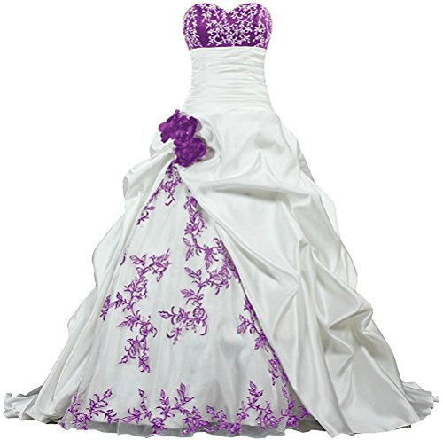 APXPF Femme Broderie Bustier Robe plissée de mariée en Satin pour la mariée dix Blanc et Violet