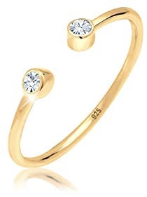 Elli Ring Damen Solitär Statement mit Kristalle in 925 Sterling Silber vergoldet