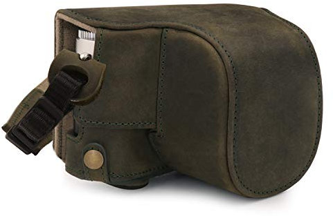 MegaGear MG1698 Ever Ready Genuine Leather Camera Case Compatible with Leica D-Lux 7 - Khaki Green
