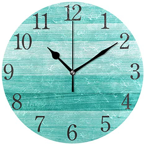 AABAO Aquamarine türkisgrüne hölzerne runde Wanduhr, stilles Nicht tickendes Ölgemälde dekorativ für Innenministerium-Schuluhr-Kunst