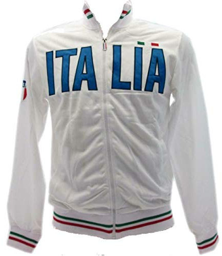 BrolloGroup Felpa Italia Zip Intera Senza Cappuccio PS 32613-bis (Bianco, XXL)