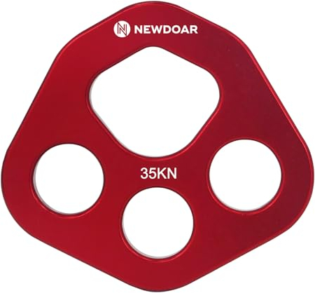 NewDoar Abseilplatte für Klettern, 35/40KN, Bear Paw Rigging Plate, 4/8 Löcher, Kletterausrüstung, Aluminiumlegierung (4 Löcher/35KN, Rot)
