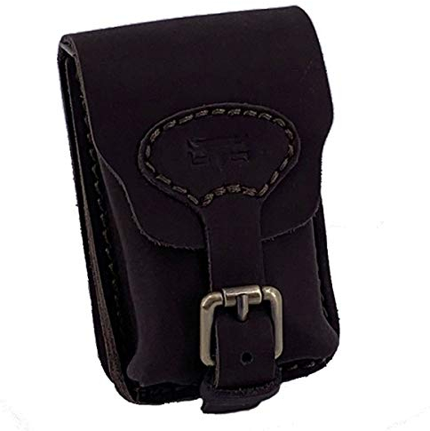 MIKA 28060522 - Gürteltasche S aus Echt Leder/Sattelleder mit unterteiltem Hauptfach und 2 Gürtelschlaufen, Hüfttasche im Hochformat, Belt Pouch in Dunkelbraun, Taillentasche ca. 12,5 x 6 x 9 cm