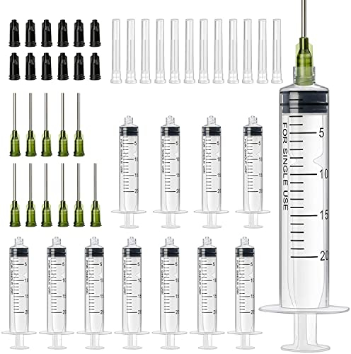 12PCS Spritze 20ml, Plastik Spritzen mit Kappe und Nadeln, Kleine Plastikspritze, Dosierspritze für Wissenschaftliche Labors Industrielle Tierfütterung