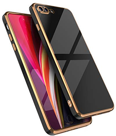 EYZUTAK Case for iPhone 7 Plus iPhone 8 Plus, Electroplated Solid Color Case Slim Flexible Soft TPU Bumper Shockproof Protective Durable Cover with Camera Protection - Black