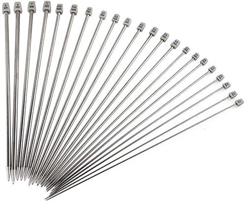 NC Lot de 11 paires d'aiguilles à tricoter en acier inoxydable de 36 cm comprenant 2,0 mm 2,5 mm 3,0 mm 3,5 mm 4,0 mm 4,5 mm 5,0 mm 5,5 mm 6,0 mm 7,0 mm 8,0 mm