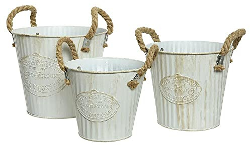 zeitzone Pflanztopf Blumentopf Set 3 Stück Pflanzeimer Metall Weiß Vintage-Stil Landhaus