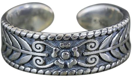 NicoWerk Damen Silberring Vintage aus 925 Sterling Silber Geschwärzt Bandring Olivenzweig mit Muster Verstellbar Offen SRI803