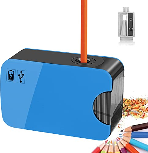 Temperamatite Elettrico AOBETAK Batteria E Usb Alimentazione Temperino Automatico Con Serbatoio Electric Pencil Sharperner Per Matita Da 6-8 Mm Per Scuola Ufficio Bambini Adulti, Blu
