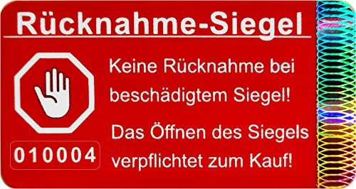 60 Stk - Rücknahme-Siegel 48 * 25mm rot – Rücknahmesiegel, Verschlusssiegel, Qualitätssiegel, Klebesiegel, Hygienesiegel, selbstklebendes Etiketten, Verschlussetiketten
