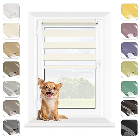 MARDOM Rollos für Fenster Ohne Bohren, Duo Rollo Tag und Nacht, Rollo Ohne Bohren, Doppelrollo Klemmfix Ohne Bohren, Fensterrollo Innen, Jalousien (Cremig, 50x140 cm (Stoffbreite: 46)