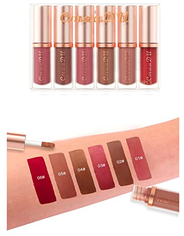 Lippenstift Set 24 Stunden Halt - Matt, Liquid, Nude Lipstick - Wasserdichte Matte Lippenfarbe - Antihaft Cup (01)