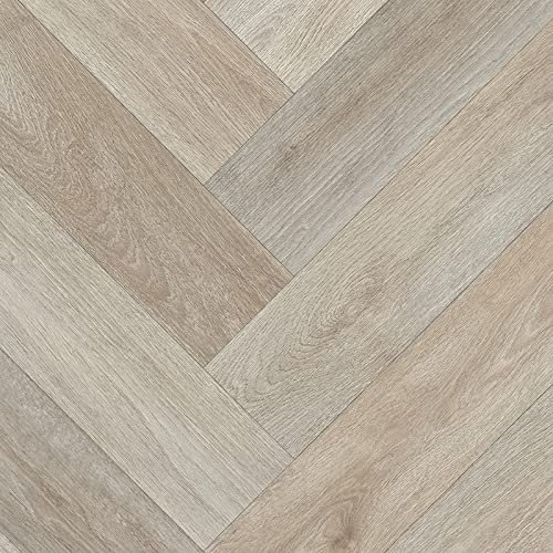 247Floors Wood Effect Vinyl Flooring Felt Backed 2.8mm Thick Lino for Bathroom Kitchen Dining Room (Mixed Herringbone Parquet, 6.5m x 4m)