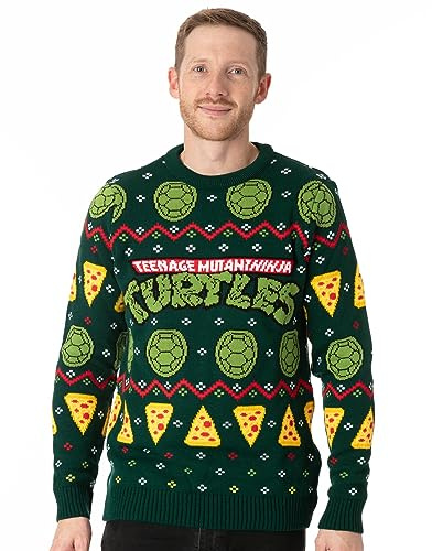 TEENAGE MUTANT NINJA Turtles Christmas Jumper Adults | Mens Ladies Michelangelo Leonardo Donatello Raphael | Festive Traditional Green Fairisle Knitted Sweater