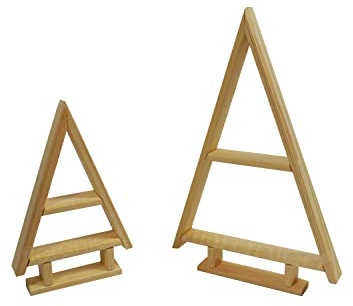 Floranica Handgemacht Holz Baum Weihnachtsbaum Tannenbaum - 2er-Set - Natur Weihnachtsdeko Holzweihnachtsbäume Weihnachten Christbaum aus Holz zum Dekorieren Weinachtsdekorationen