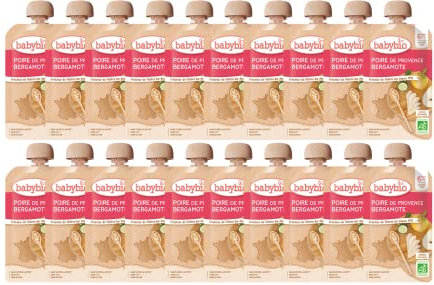 Babybio - Gourdes Poire Bergamote - 6+ mois - BIO - 120g - Lot de 20