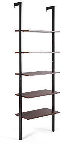 GYMAX Libreria Scaffale a Scala da Parete, Mensole a 5 Ripiani, Struttura in Metallo, Design Aperto, Portata di 150 kg, Arredo Soggiorno, Ufficio e Camera, Stile Moderno ed Elegante (3)