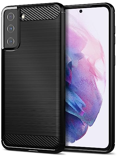 Qiinogow Hülle Kompatibel mit Samsung Galaxy S21 Plus 5G, Ultradünne Handyhülle Mit Stoßdämpfung, Schutzhülle aus Kohlefaser-TPU (Schwarz)