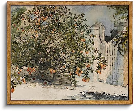 VIYYIEA Gerahmte Leinwand-Wandkunst, Vintage-Dekor, Landhaus-Orangenbäume, erdige Raumdekoration, ästhetisch, Küche, Wohnzimmer, Schlafzimmer, Badezimmer, rustikale Bauernhaus-Dekorationen, 22,9 x