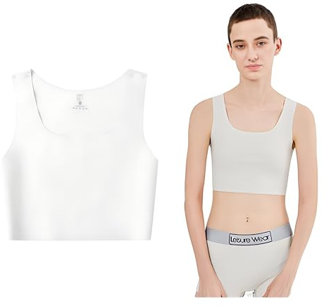 Kreeqe Chest Binder FTM Transgender Binder Trans Lesbian Bra Women Sports Pullover Tank Top Breathable and Skin-Friendly, Weiss/opulenter Garten, 5XL