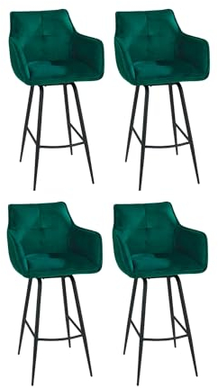 Home4You Barhocker mit Armlehnen und Rückenlehne 4er Set - 360 Grad drehbar - Samt - Metallgestell - Grün - Schwarz - Barstuhl Tresenhocker Küchenhocker