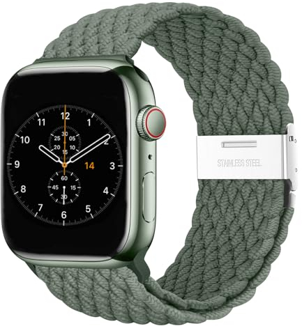Nepfaivy Geflochtenes Armband Kompatibel mit Apple Watch Armband 40mm 41mm 38mm 42mm für Damen Herren, Nylon Stoff Sport Verstellbares Ersatzarmband für iWatch Series 10/9/8/SE/7/6/5/4/3/2/1, Grün