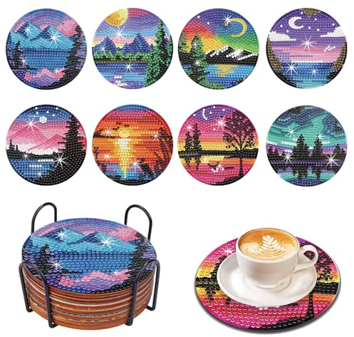 Diamond Posavasos Painting Originales Madera DIY Lainting Art Frikis Corcho Portavasos Absorbentes Posa Vasos Monte