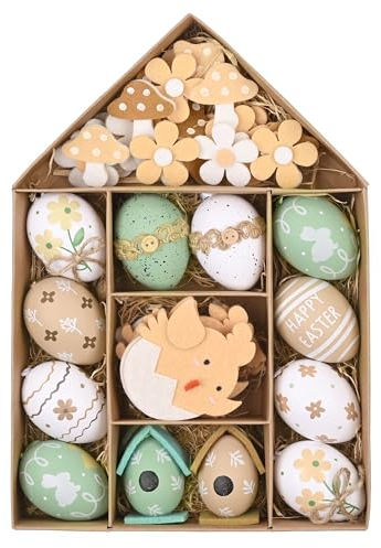 Valery Madelyn 40er Ostereier zum Aufhängen für Osterdeko,Nature künstliche Ostereier für Ostern Deko,Grün Braun Ornament für Osterkörbchen Frühlingsdeko,Ostern Geschenke Kinder(L)
