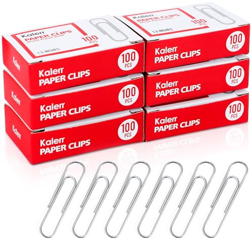 Kalerr Paper Clips, 600 Pcs Paperclips (6 Boxes of 100 Each), Premium Paper Clip, 1-2/7 Silver Paper Clips Medium (1.3 Inches), Rustproof Metal Paper Clip for Office, School, Home