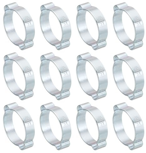 PATIKIL 30 Pack 28-31mm Double Ear Hose Clamp, Galvanized Steel Crimp Rings for Tubing Pipe Fitting Connections, Silver Tone