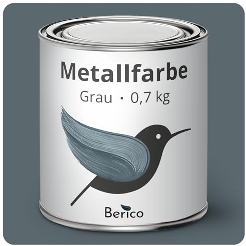 Berico Metallfarbe - Grau - 0,7 Kg - 4in1 Premium Metallschutzlack - Direkt auf Rost - Für Stahl, Zink, Aluminium, Kupfer und Eisen
