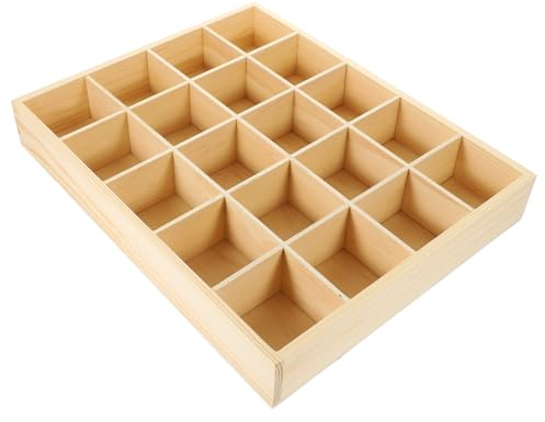 DOITOOL 20 Compartments Wooden Storage Divider Box, Sundries Container Desktop Storage Box, Socks Organizer, Underwear Storage Case, Wood Display Tray for Home Office
