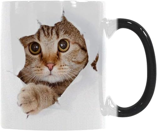 Heat Changing Mug, Funny Cat Heat Changing Ceramic Coffee Cup 11 oz Heat Sensitive Color Changing Coffee Mug Cute Xmas Gift Mug for Women Men Kids Birthday Thanksgiving Day Gift