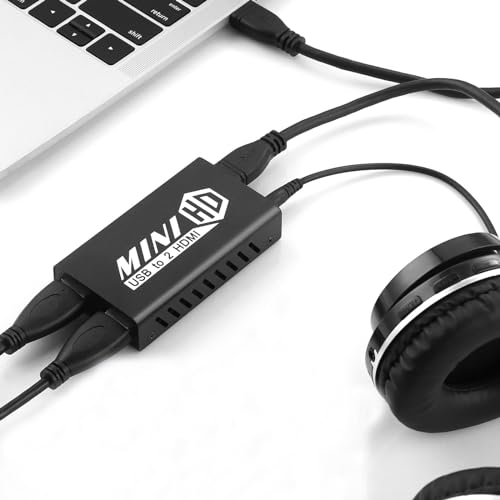 UNSTINCER Adaptateur USB 3.0 vers double HDMI jusqu'à 1920 x 1080P/60 Hz, carte graphique externe pour Windows ChromeOS MacOS, ordinateur portable, DisplayLink, multi-moniteurs, sortie audio stéréo