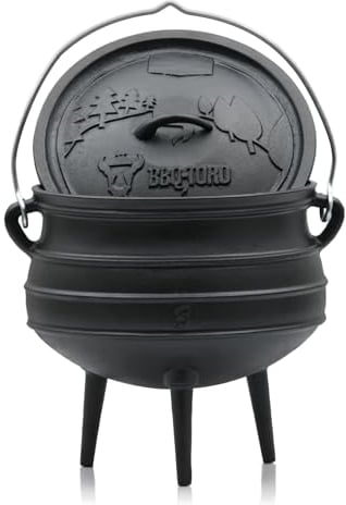 BBQ-Toro Potjie 8 Liter | Gusseisen Hexenkessel Mit Füßen | Kochtopf, Feuertopf, Grilltopf | Südafrikanischer Dutch Oven
