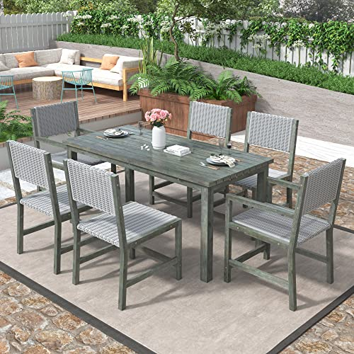 Merax 7-teiliges Outdoor-Esstisch-Set für 6 Personen Bierzeltgarnitur Gartentisch Möbelsets Outdoor Möbel